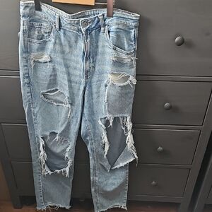 American Eagle Distressed Light Blue Mom Jeans